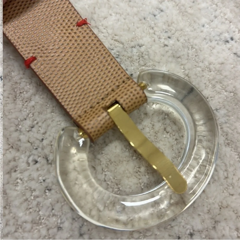 Lizzy Fortunato Louise Belt Brown Textured Leather with Clear Resin Buckle M/L
